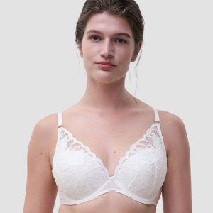Chantelle fleurs plunge t-skjorte bh satin milk