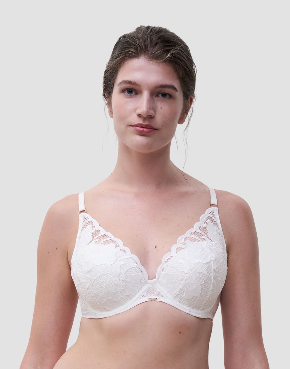 Chantelle fleurs plunge t-skjorte bh satin milk - Image 2